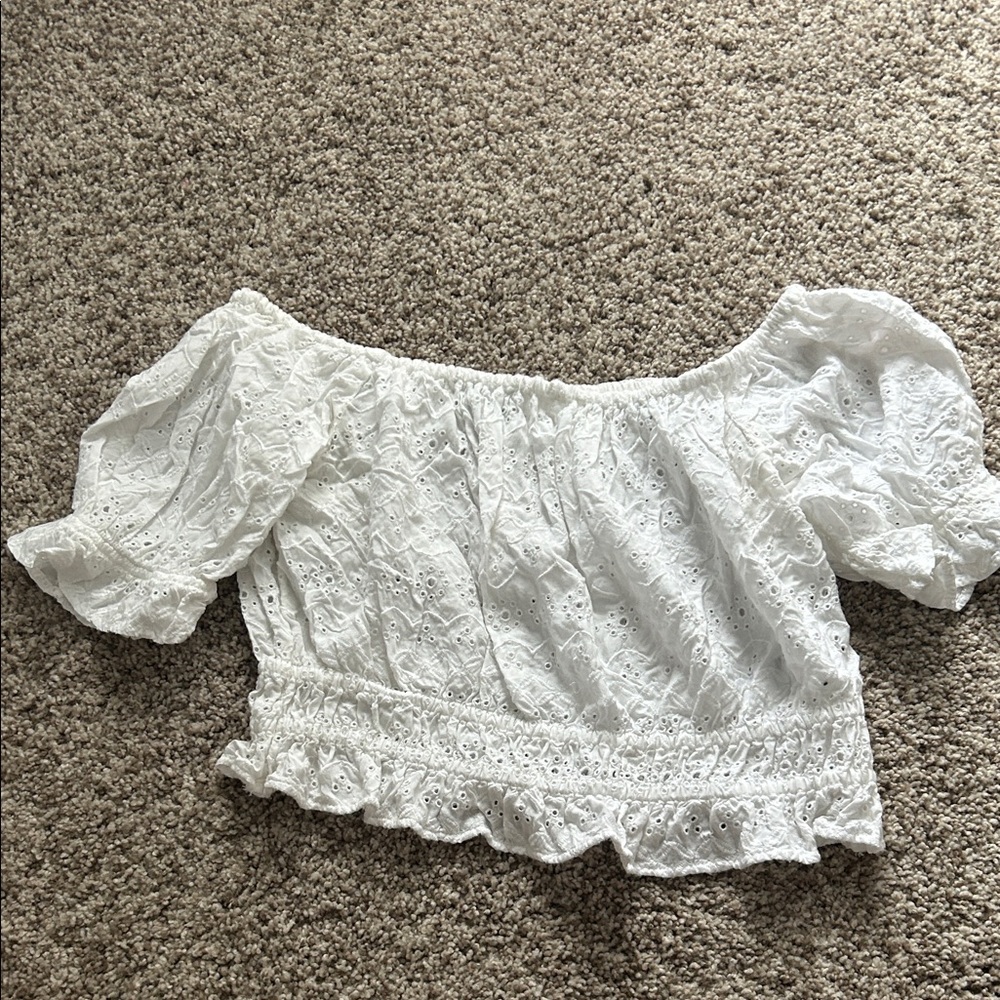 American Eagle Outfitters White Lace Off-Shoulder Blouse
